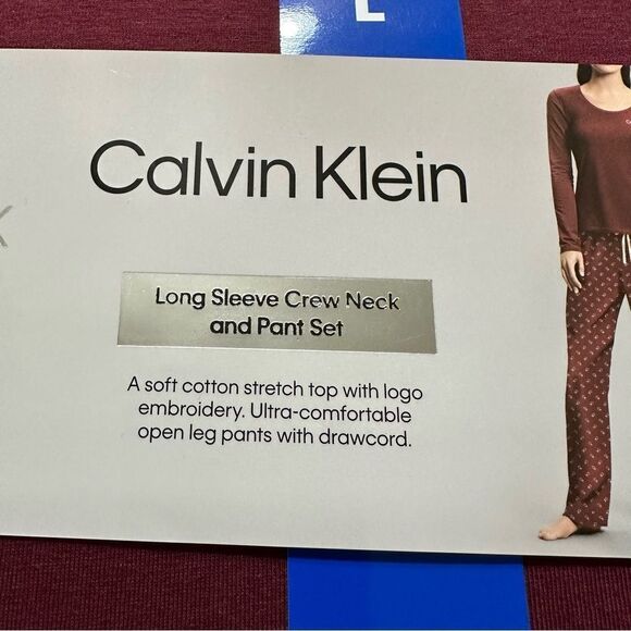 CALVIN KLEIN LOGO SOFT STRETCH LONG SLEEVE CREWNECK TOP & PANT PJ SET LARGE NWT - Picture 5 of 6